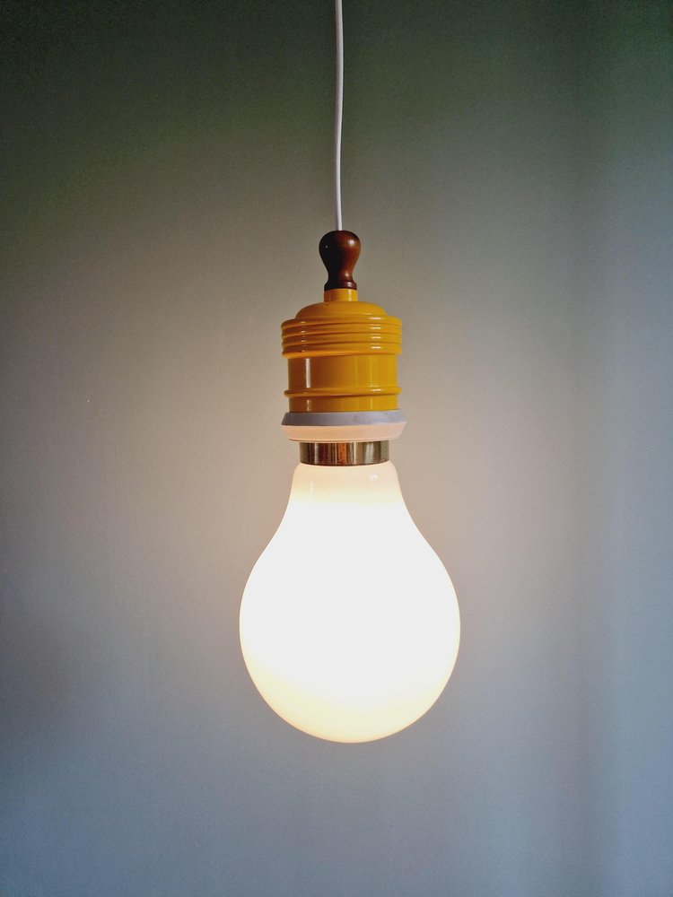 Spanish Opaline Bulb Suspension from Metalarte, 1980s for sale at Pamono