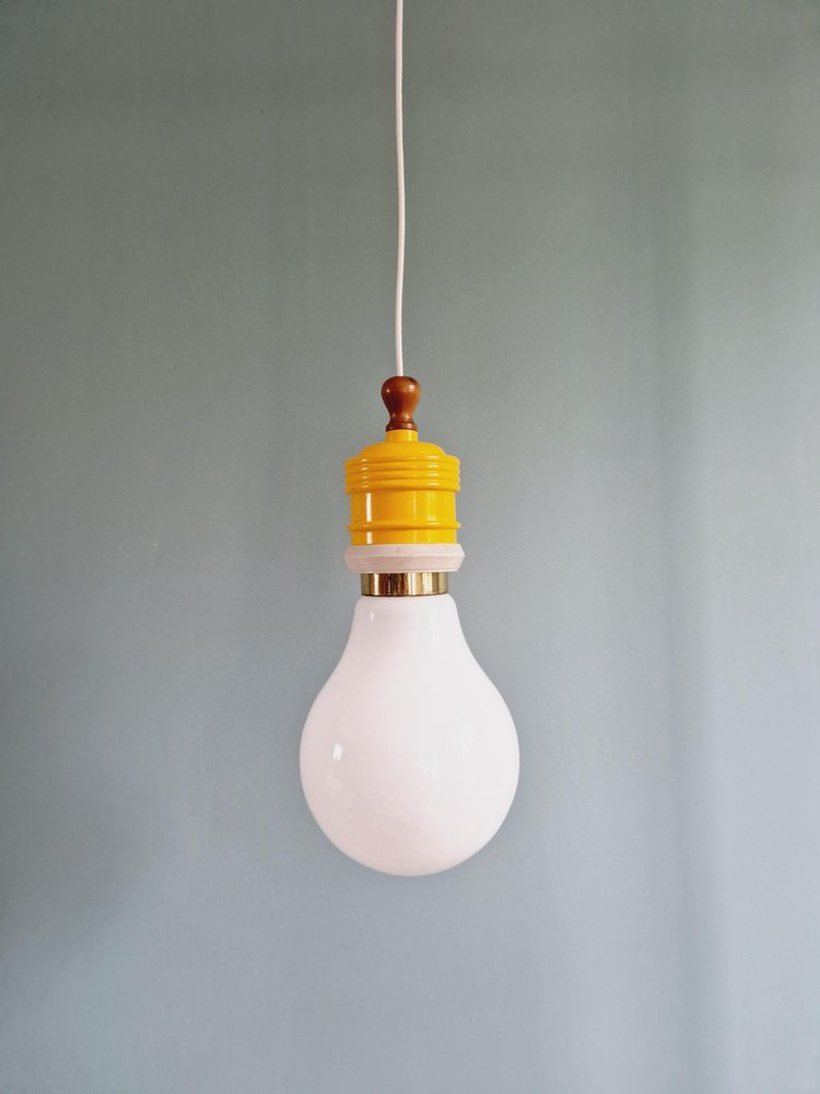 Spanish Opaline Bulb Suspension from Metalarte, 1980s for sale at Pamono