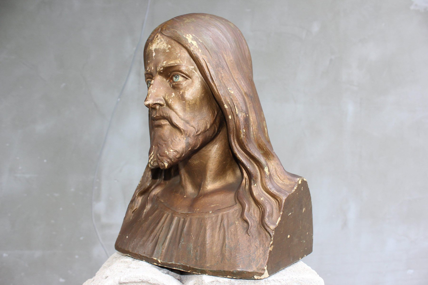 Ceramic Bust of Jesus Christ the Saviour Lord Statue, 1950s for sale at