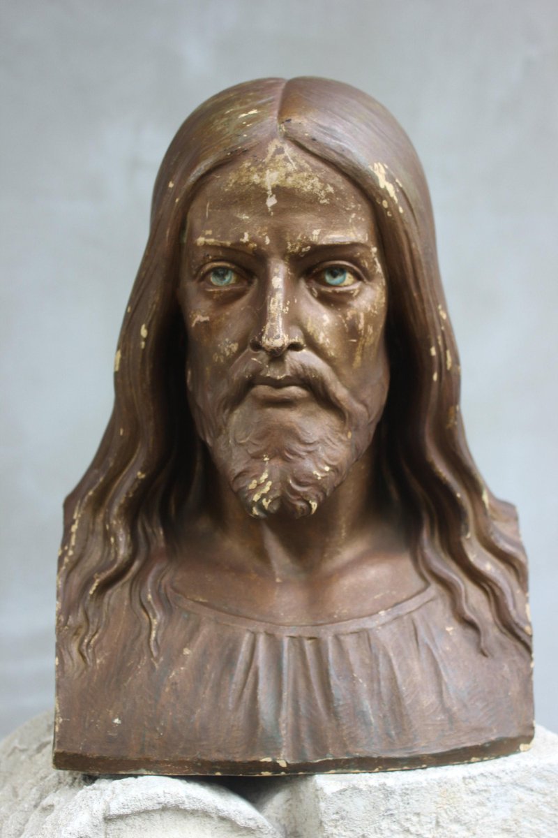 Ceramic Bust of Jesus Christ the Saviour Lord Statue, 1950s for sale at