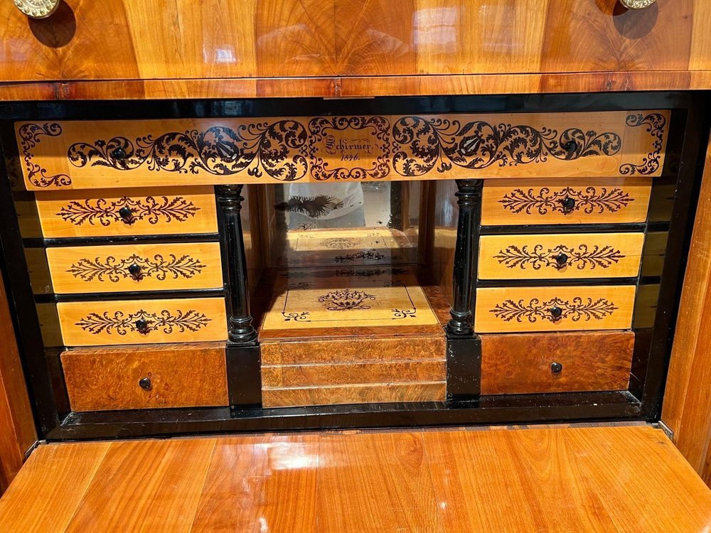 Biedermeier Sekretär aus Kirschholz & Ahorn mit Intarsien & Messing ...