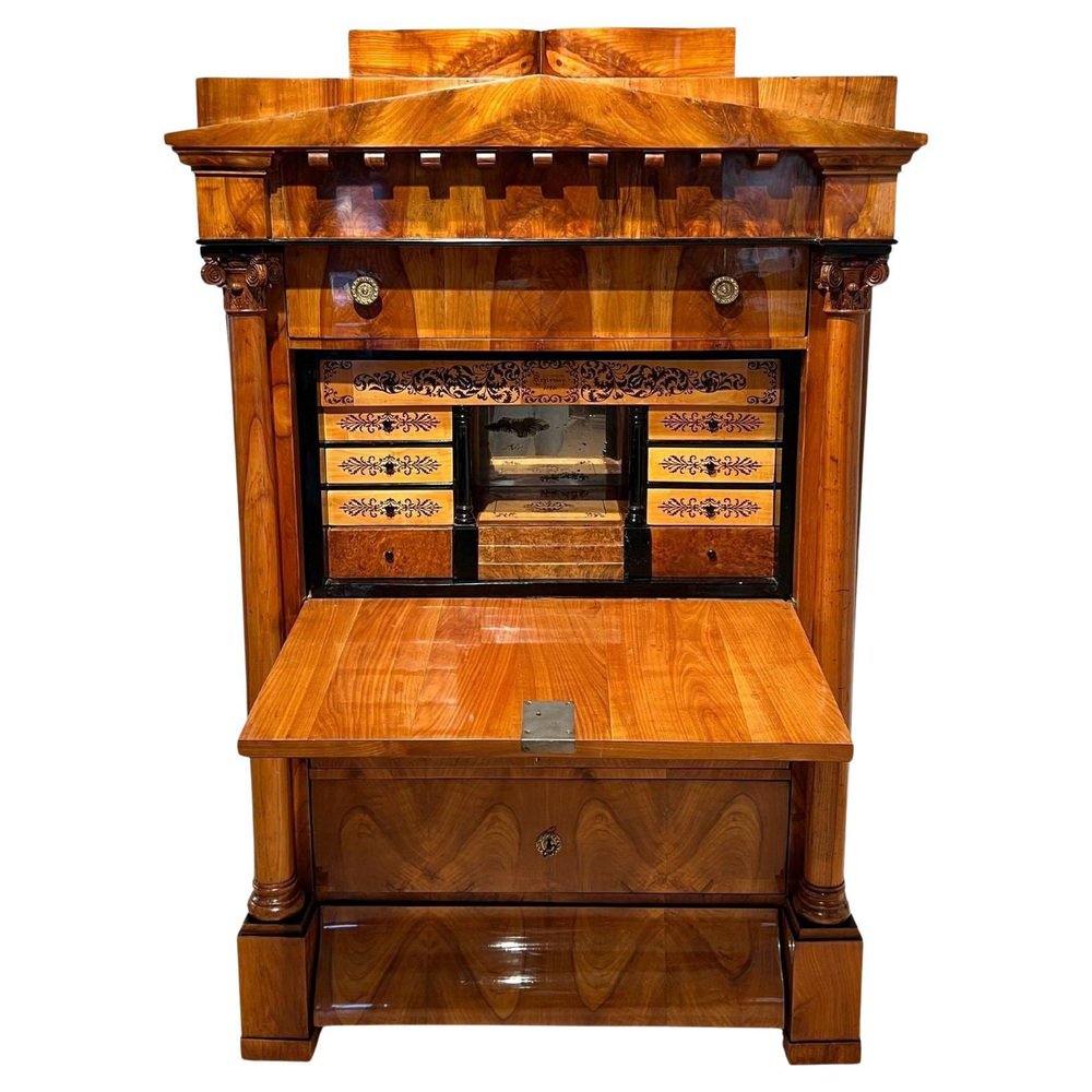 Biedermeier Sekretär aus Kirschholz & Ahorn mit Intarsien & Messing ...