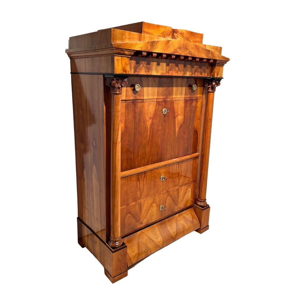 Biedermeier Sekretär aus Kirschholz & Ahorn mit Intarsien & Messing ...