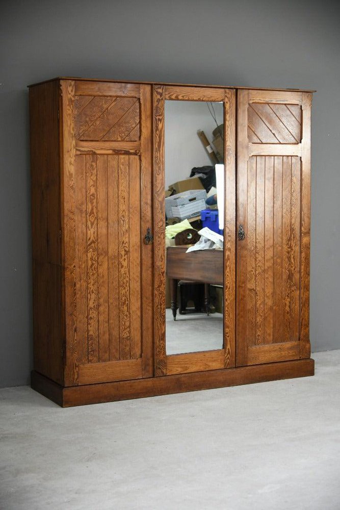 Arts and Crafts Pitch Pine Wardrobe for sale at Pamono