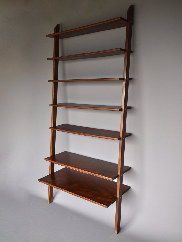 Mahogany Leaning Wall Shelving Unit. 1960s for sale at Pamono