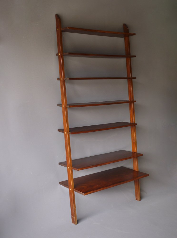 Mahogany Leaning Wall Shelving Unit. 1960s for sale at Pamono