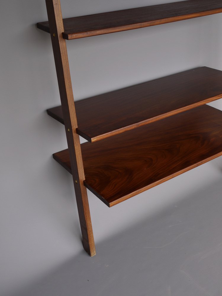 Mahogany Leaning Wall Shelving Unit. 1960s for sale at Pamono