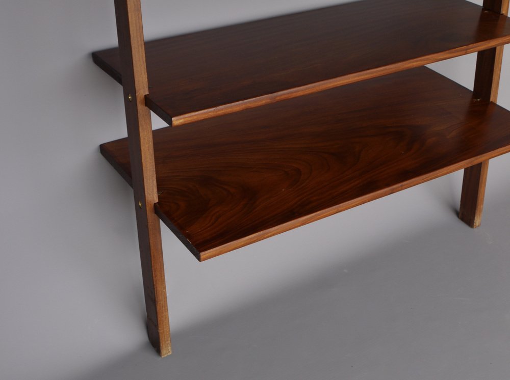Mahogany Leaning Wall Shelving Unit. 1960s for sale at Pamono