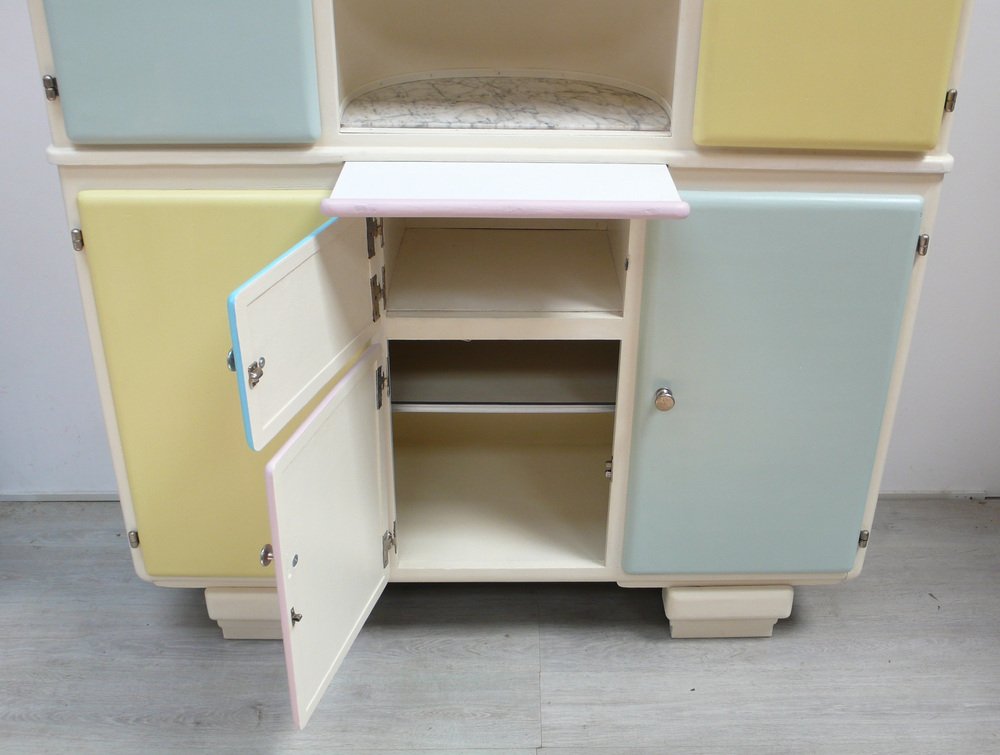 Art Deco Kitchen in Light Cream with Colored Door Colors, 1950s