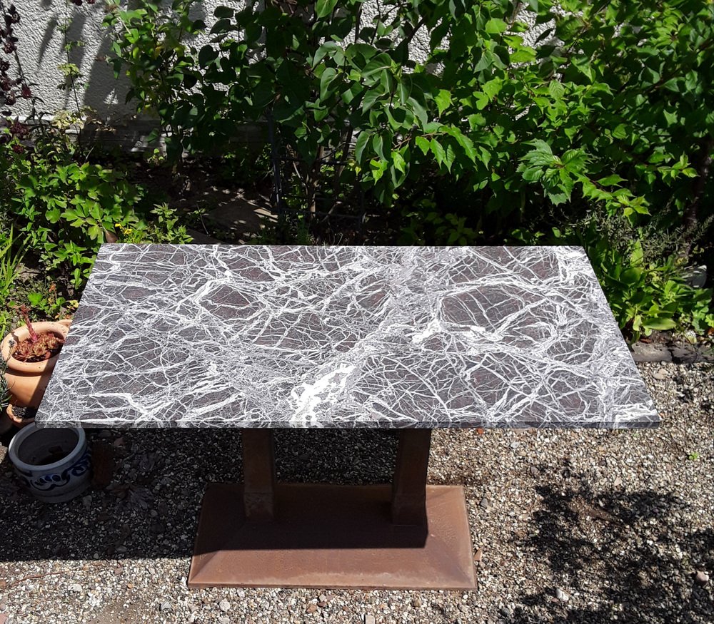 Antiker deutscher Jugendstil Gartentisch mit Marmorplatte, 1890er bei