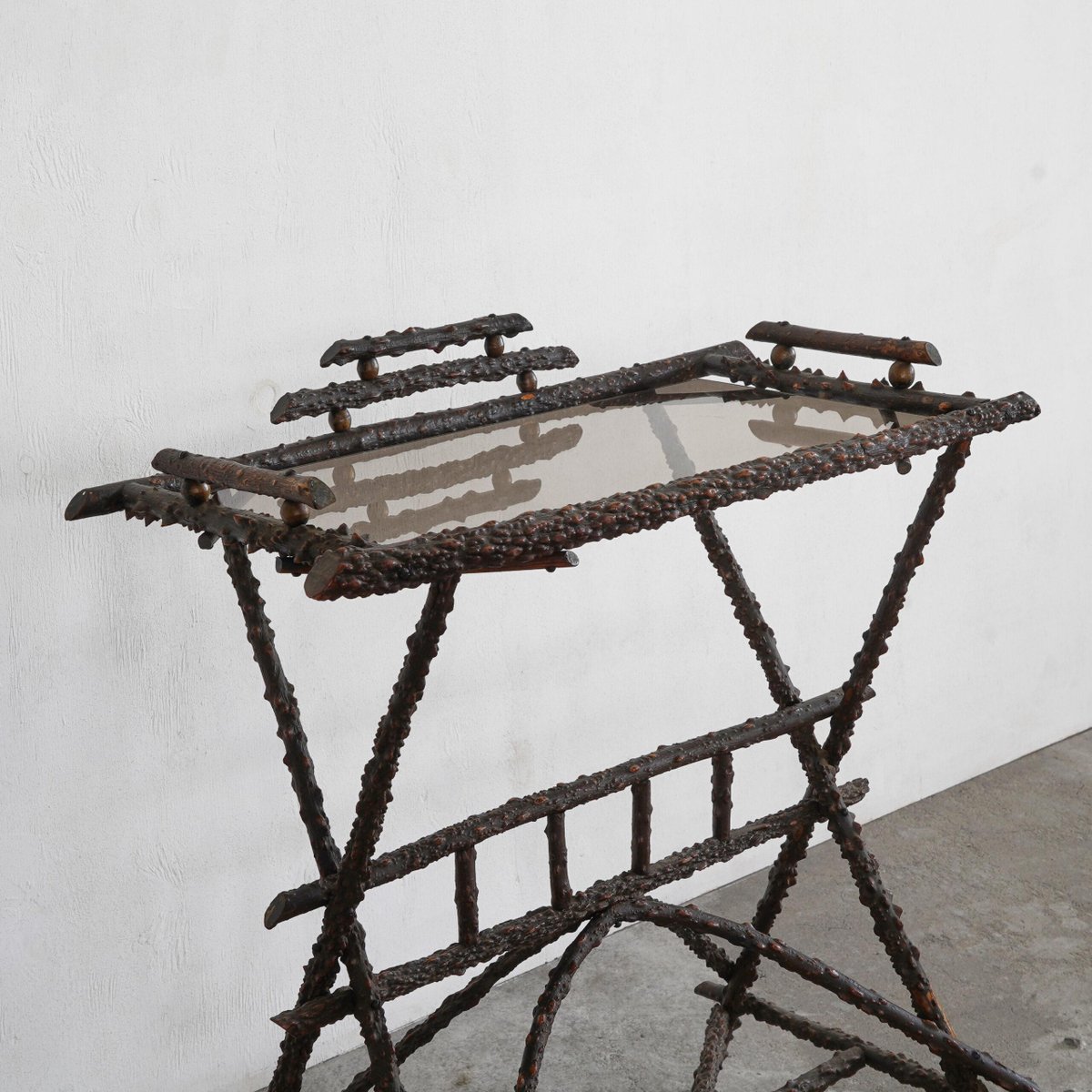 Early 20th Century Side Serving Drinks Tea Twig Table with Smoked Glass ...