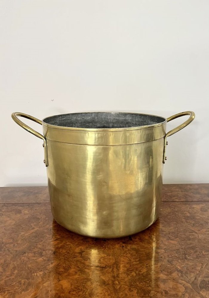 Antique Victorian Circular Brass Coal Bucket, 1880s for sale at Pamono