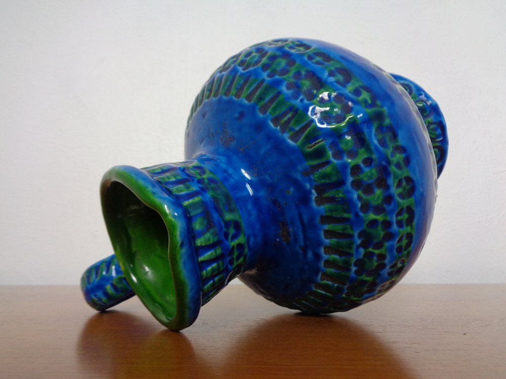 Rimini Blue Ceramic Pitcher Vase by Aldo Londi for Bitossi, 1960s for