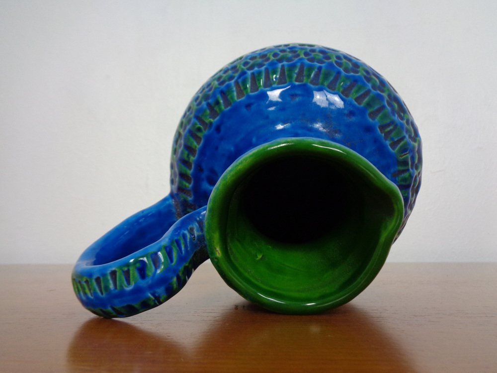Rimini Blue Ceramic Pitcher Vase by Aldo Londi for Bitossi, 1960s for