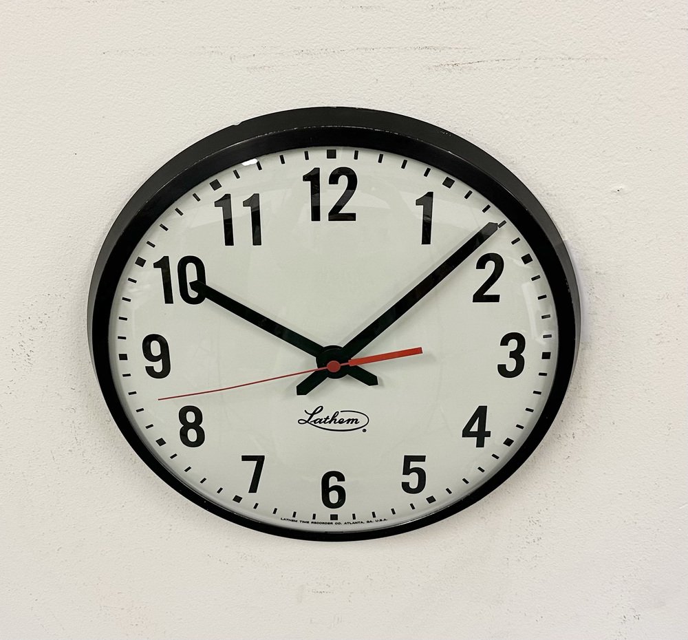 Vintage Black School Wall Clock from Lathem, 1980s for sale at Pamono