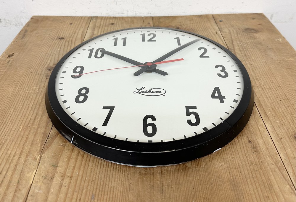 Vintage Black School Wall Clock from Lathem, 1980s for sale at Pamono