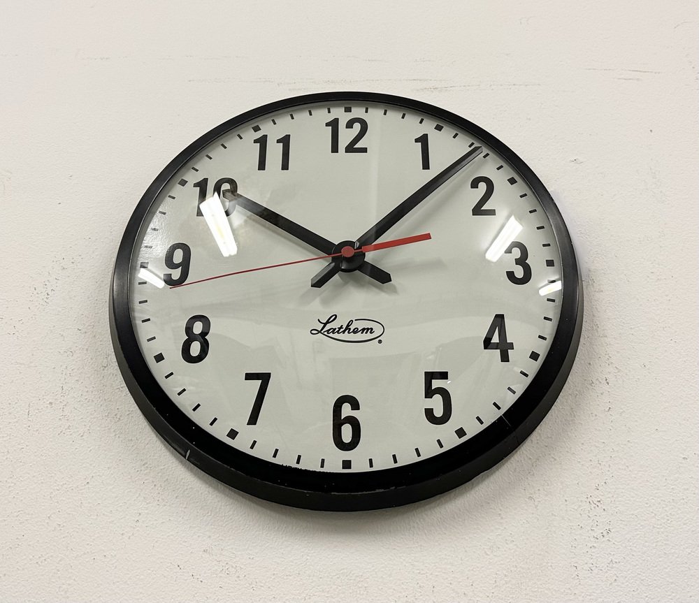 Vintage Black School Wall Clock from Lathem, 1980s for sale at Pamono