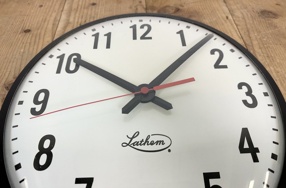 Vintage Black School Wall Clock from Lathem, 1980s for sale at Pamono