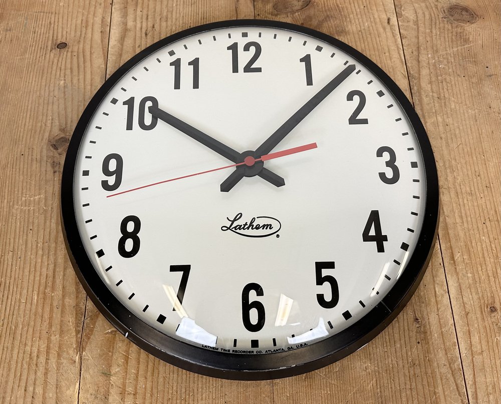 Vintage Black School Wall Clock from Lathem, 1980s for sale at Pamono
