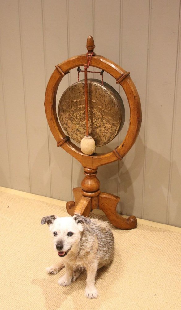 Edwardian Oak Floor Gong for sale at Pamono