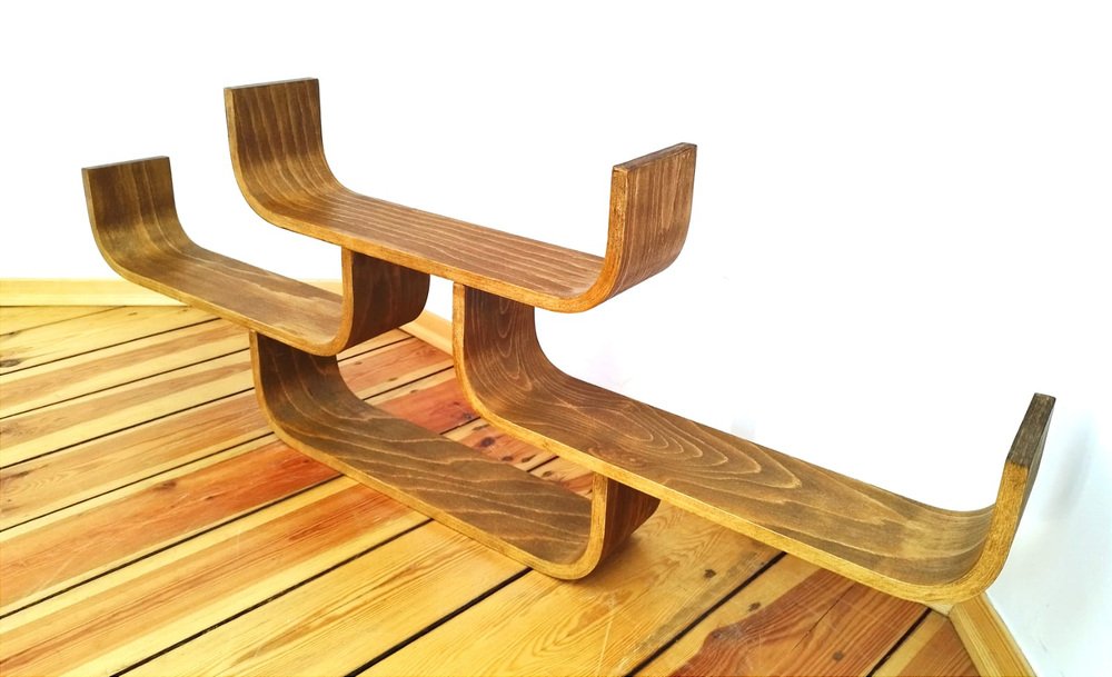 Czechoslovak Bent Plywood Shelf attributed to Ludvik Volak for