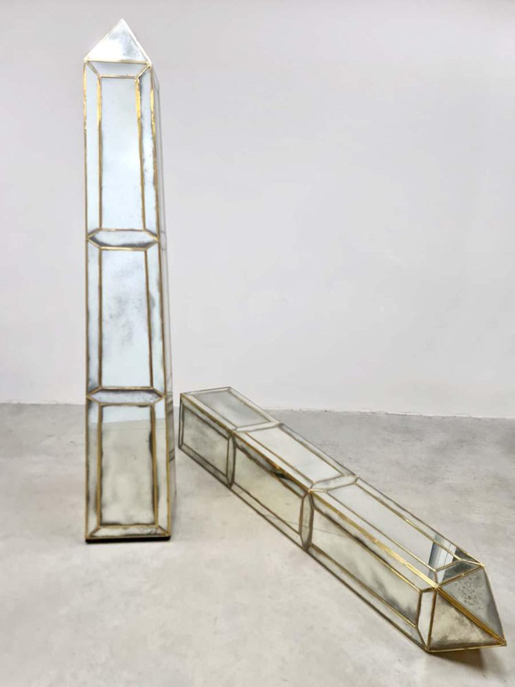 Vintage Mirror Glass Obelisk Sculptures by Olivier De Schrijver, 1990s ...