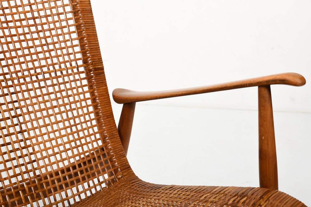 Cane Easy Chair attributed to Ib KofodLarsen, 1950s for sale at Pamono