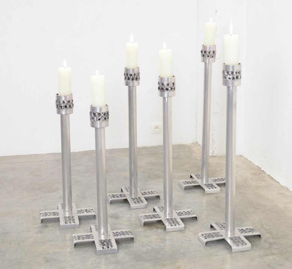 Brutalist Aluminum Candle Holders By Luyckx W For Aluclair 1970s 1 150 00