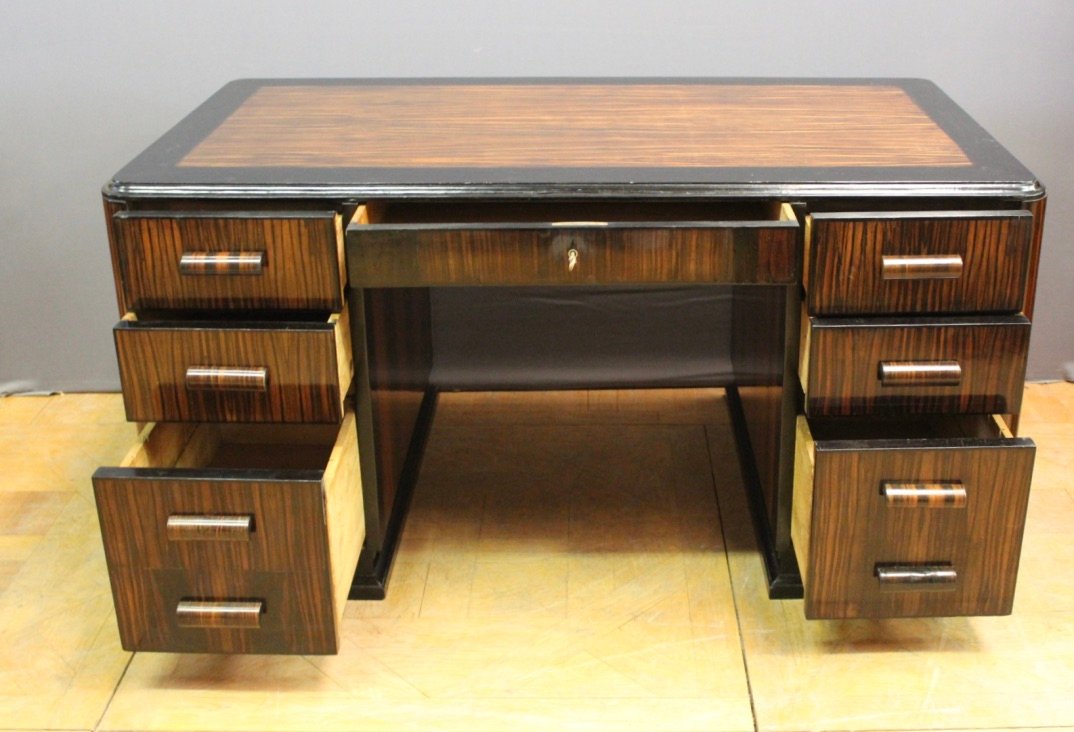 Art Deco Macassar and Wood Desk, 1930s for sale at Pamono