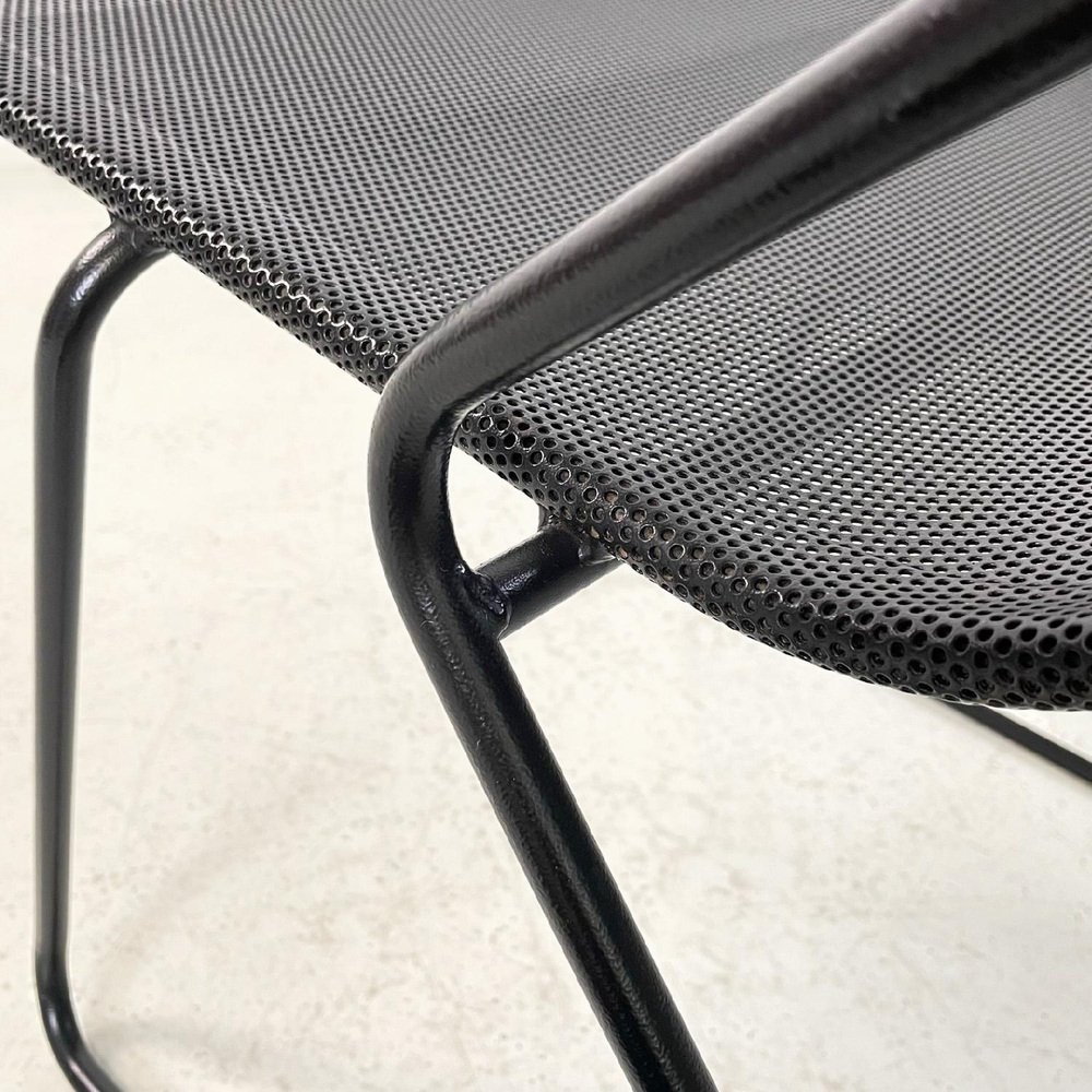 Modern Italian Metal Rod and Perforated Metal Sheet Black Metal Chair