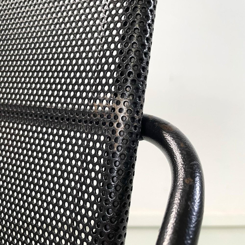 Modern Italian Metal Rod and Perforated Metal Sheet Black Metal Chair