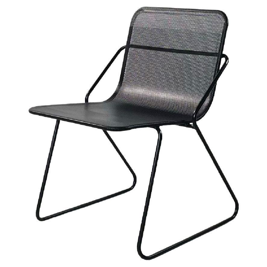 Modern Italian Metal Rod and Perforated Metal Sheet Black Metal Chair