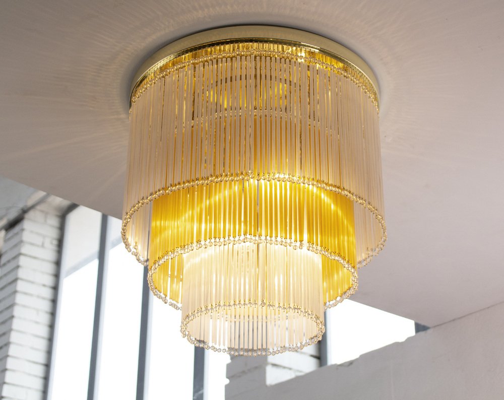 Large Vintage Chandelier with Glass Rods for sale at Pamono