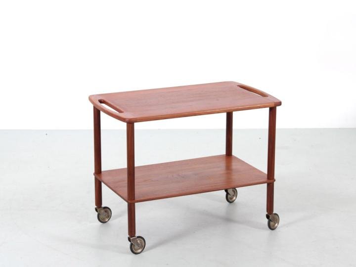 Plateau De Service Mid Century 50s 60s - Verre Et Bois Teck - Décoration Vintage