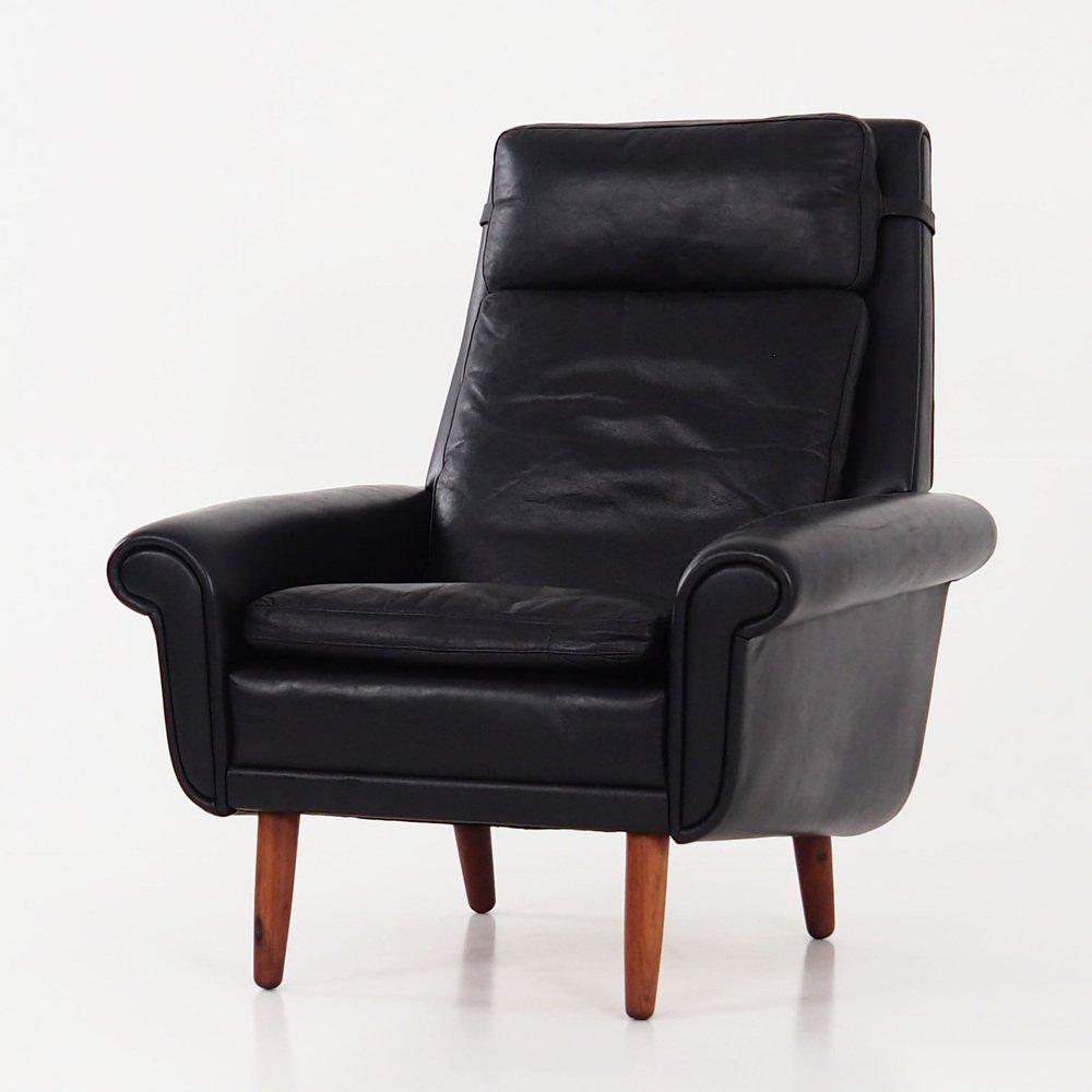 Danish Black Leather Armchair, 1970s for sale at Pamono