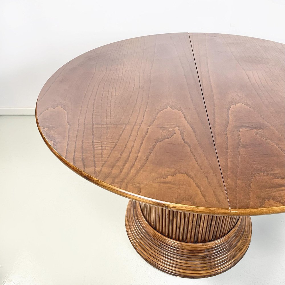 MidCentury Italian Round Wooden Dining Table with Extensions, 1960s