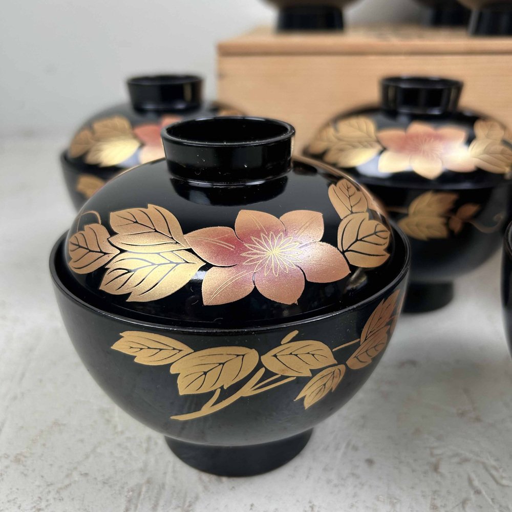 Japanese Lacquerware Rice Bowls, 1950s, Set of 10 for sale at Pamono