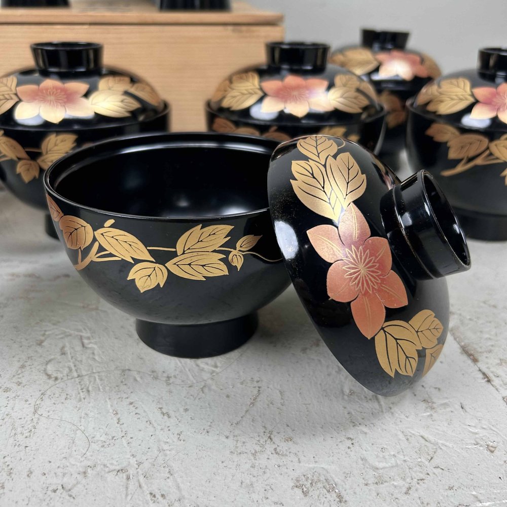 Japanese Lacquerware Rice Bowls, 1950s, Set of 10 for sale at Pamono
