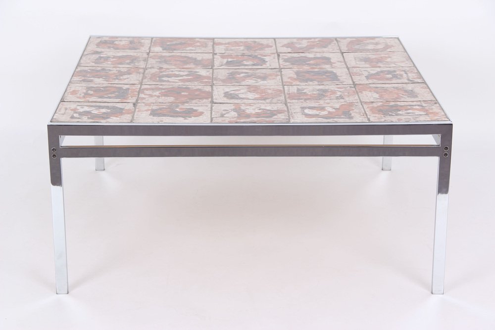 Table Basse avec Structure en Chrome et Carreaux de Céramique, Danemark