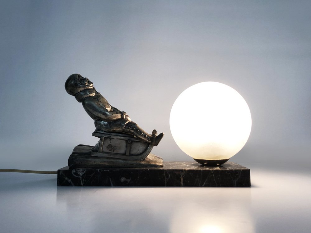 Art Deco Night Light on Marble Base, 1930s for sale at Pamono
