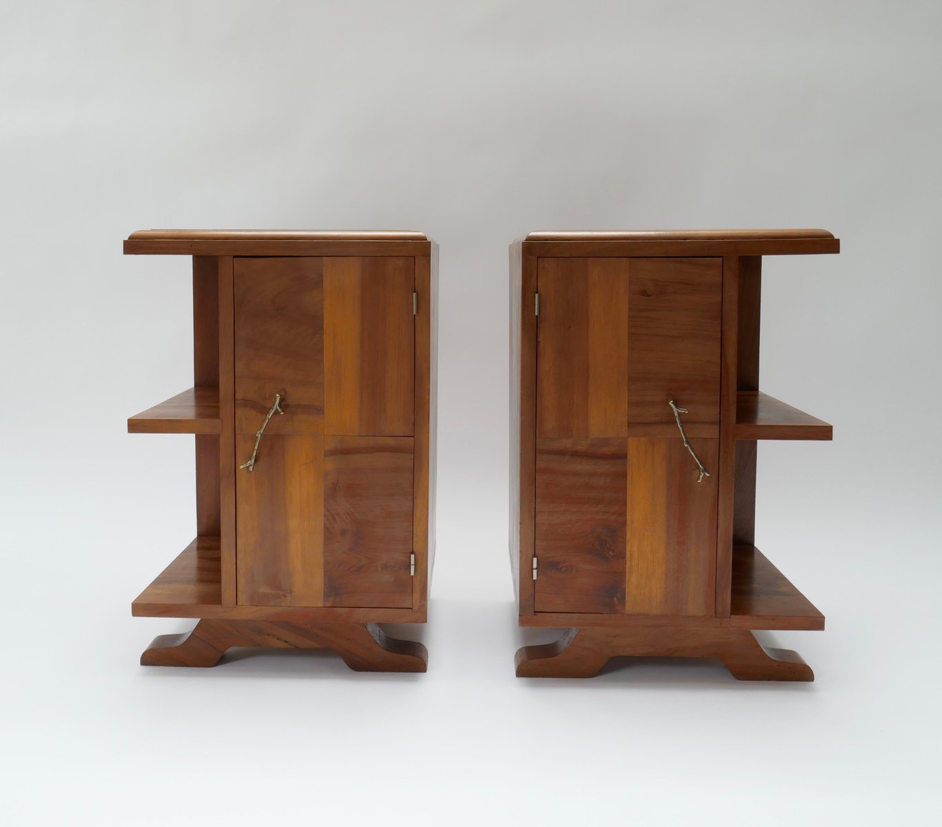 Art Deco Nightstands with Door, Shelves and Glass Top, France, 1920s ...