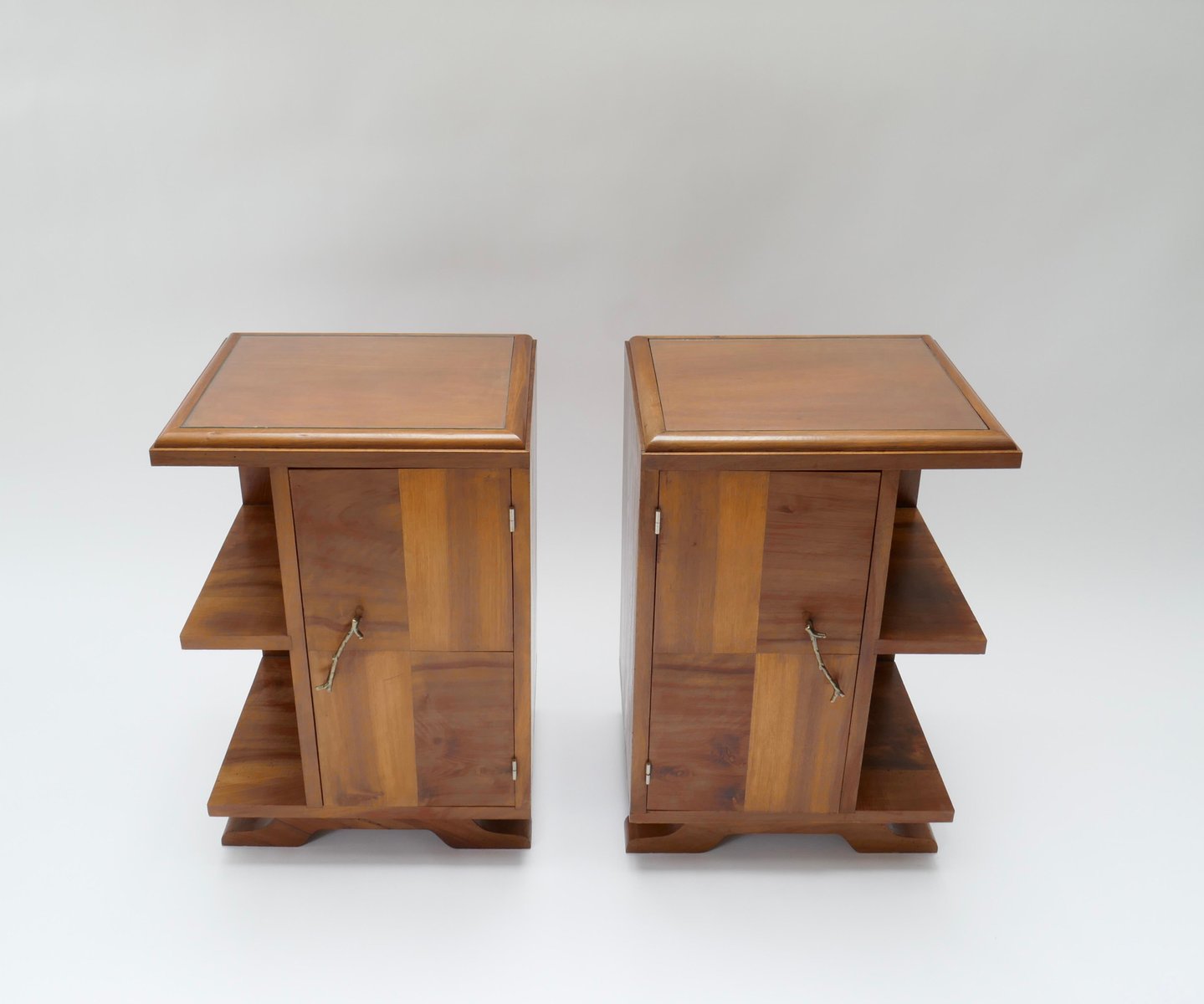 Art Deco Nightstands with Door, Shelves and Glass Top, France, 1920s ...