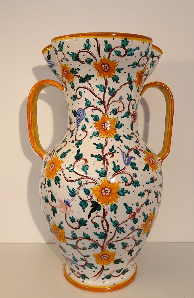 Vase Ancien Céramique – Effet Majolique, Maroc XXe Siècle, Original Avec Certificat