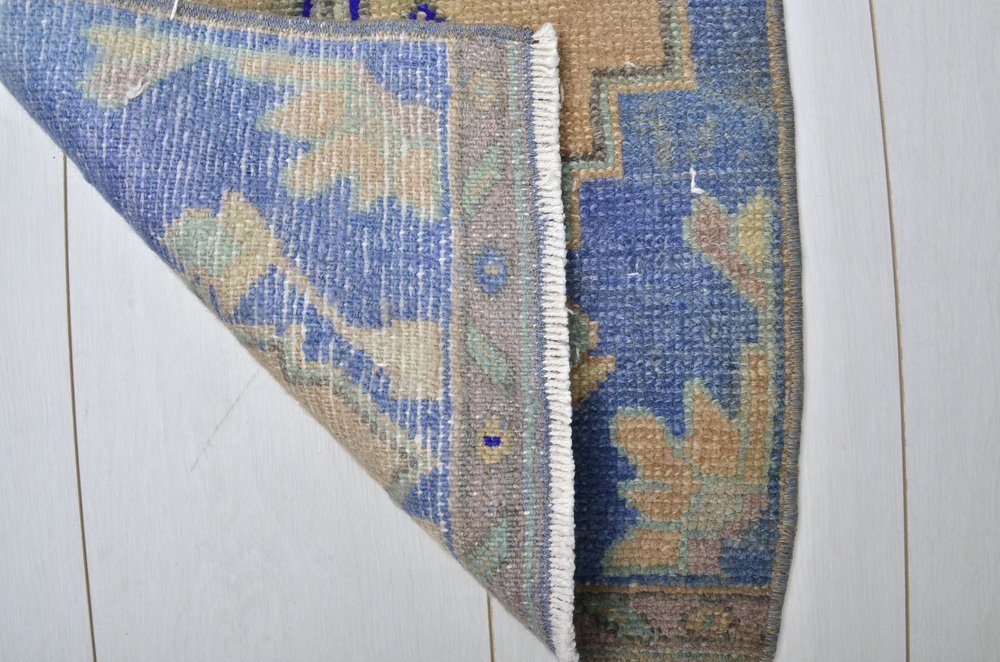 Small Blue Wool Rug Small Turkish Blue Wool Rug, 1960s for sale at Pamono