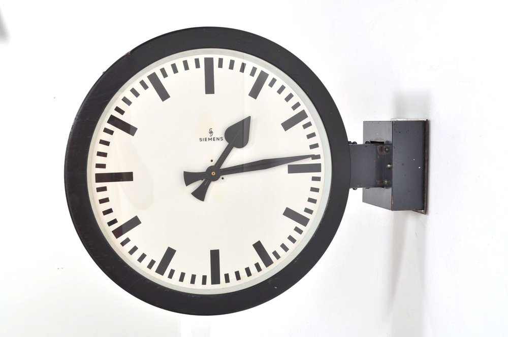 Vintage DoubleSided Wall Clock from Siemens, 1950s for sale at Pamono
