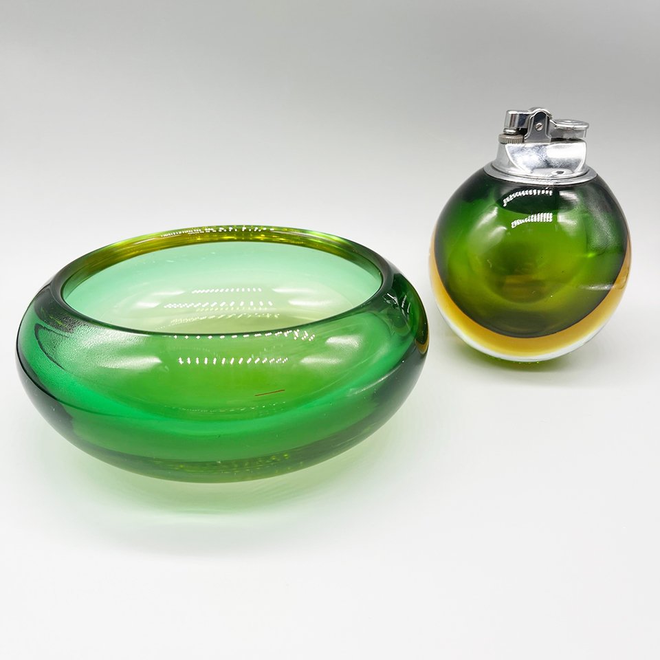 Vintage Ashtray & Lighter, in Murano Glass from Seguso, 1960s, Set of 2