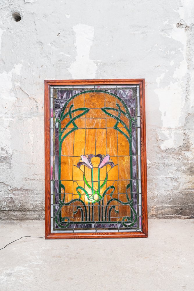 Modernist Style Leaded Glass Window, 20th Century for sale at Pamono
