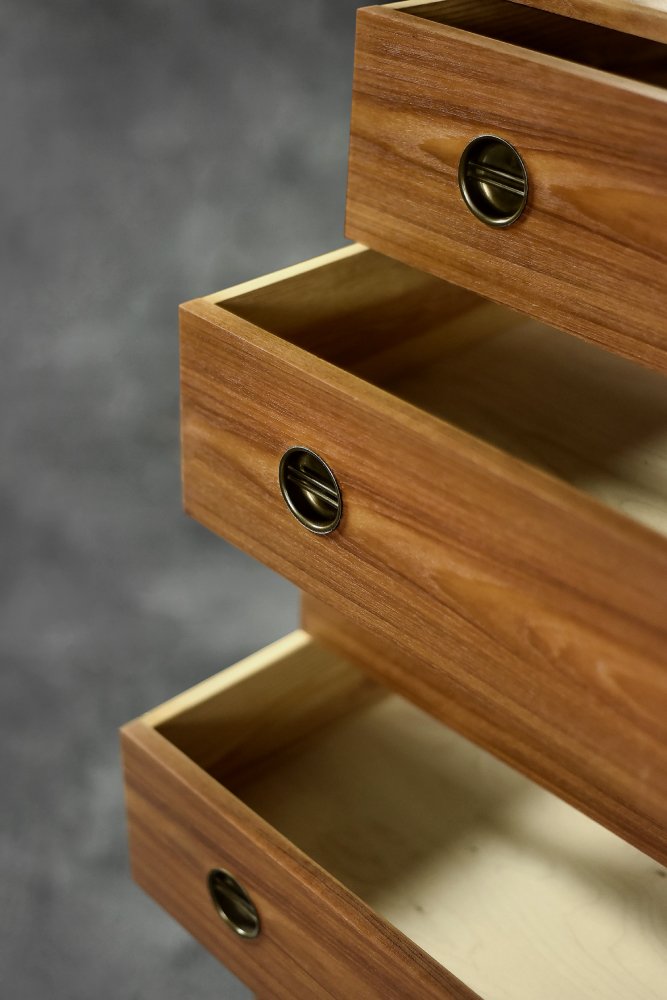 MidCentury Danish Modern High Teak Highboy Chest of Drawers with Brass