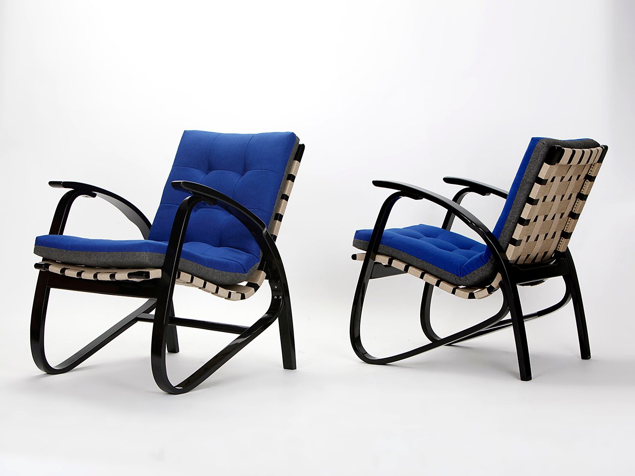 Vintage Blue & Grey Armchairs by Jan Vanek, 1935, Set of 2 for sale at