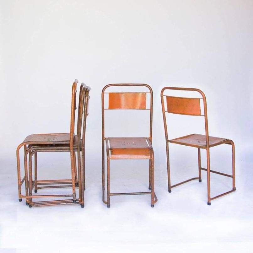 Vintage French Metal Stacking Chairs Set Of 6 For Vintage French Metal Stacking Chairs Set Of 6